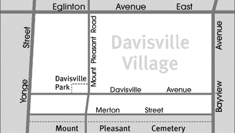 map of the Davisville Village area